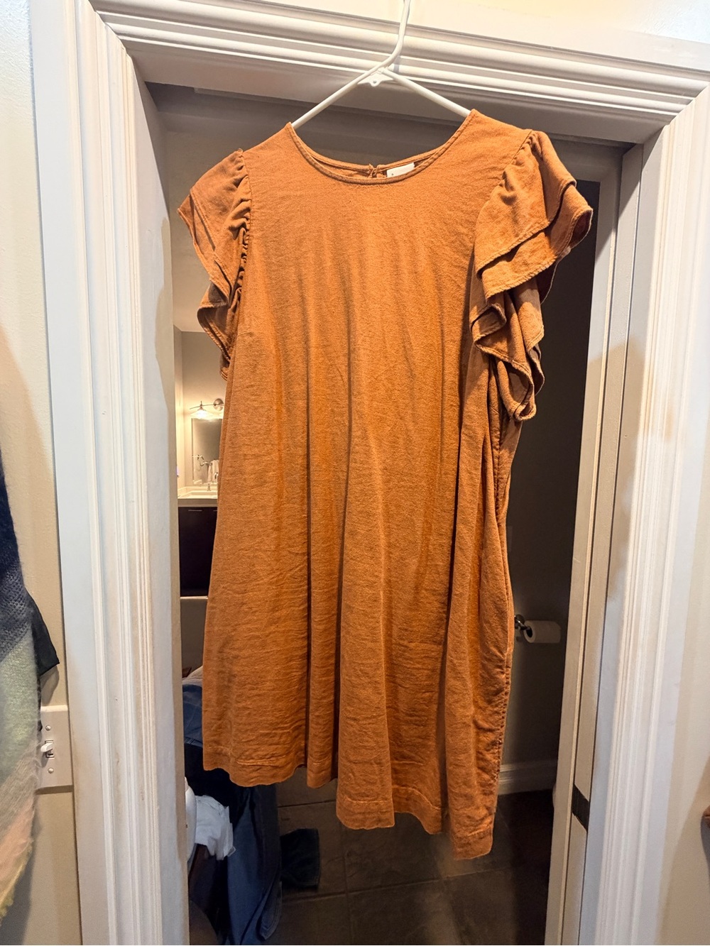 a new day Rust Orange Ruffle-Sleeve A-Line Dress